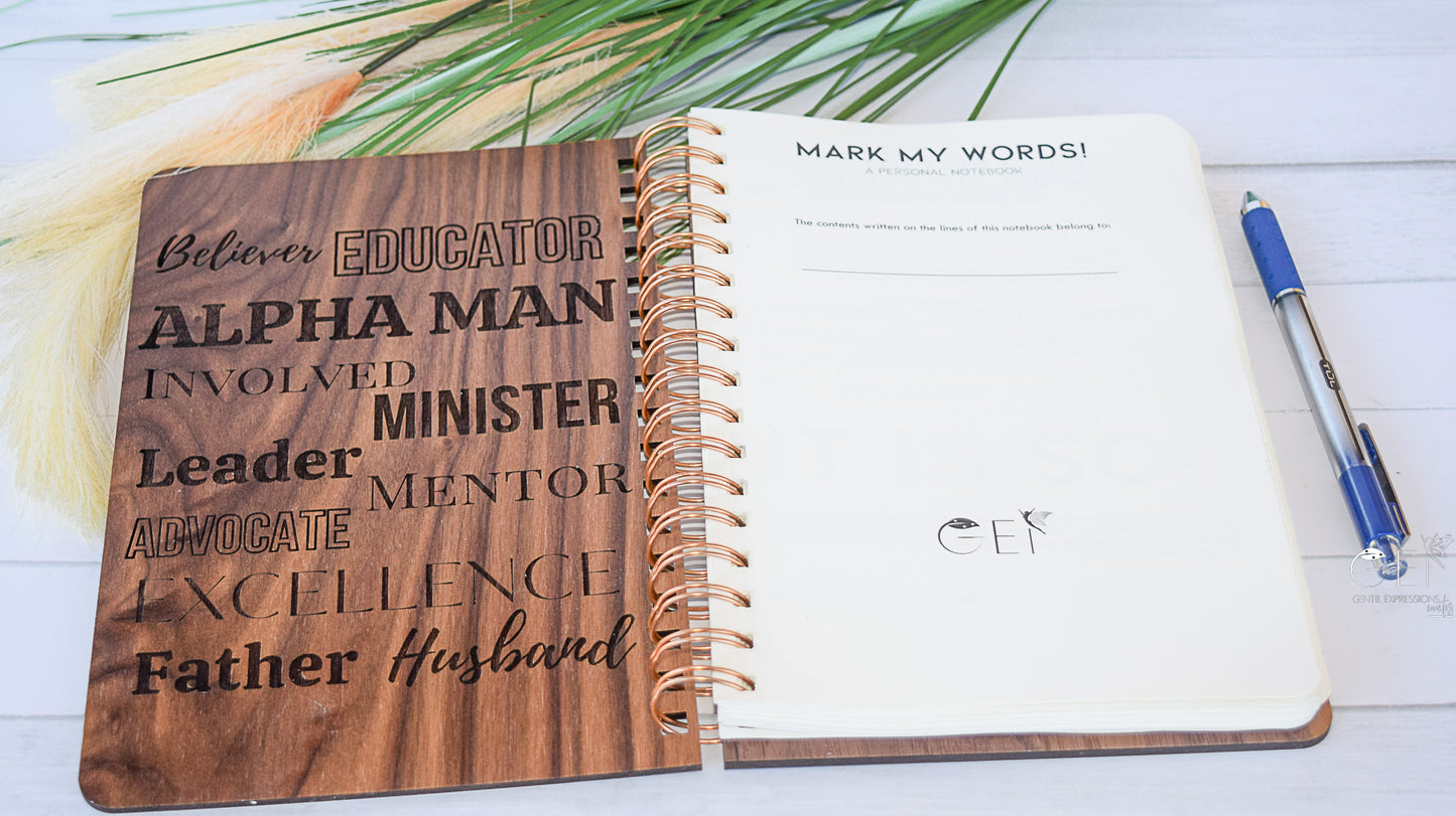 Custom Engraved Wood Mark My Words! Notebook